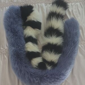 Charlotte Simone Blue, White & Black Fur Scarf.